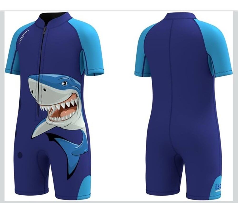 Kids Shorty Sz 14 Wetsuit Blue Shark Goldfin Surfing NEW Neoprene Zipper